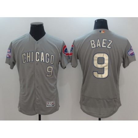 Men's Chicago Cubs #9 Javier Baez Gray World Series Champions Gold Program Flexbase Stitched MLB Jersey