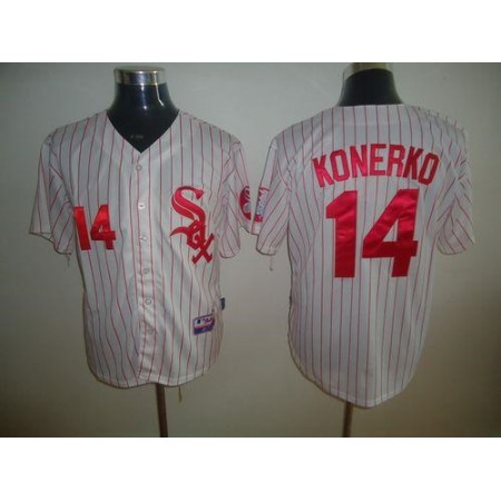 White Sox #14 Paul Konerko White Red Strip Stitched MLB Jersey