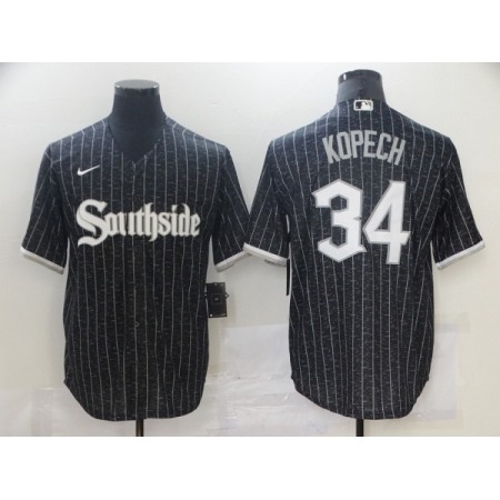 Men's Chicago White Sox #34 Michael Kopech Black 2021 City Connect Cool Base Stitched Jersey