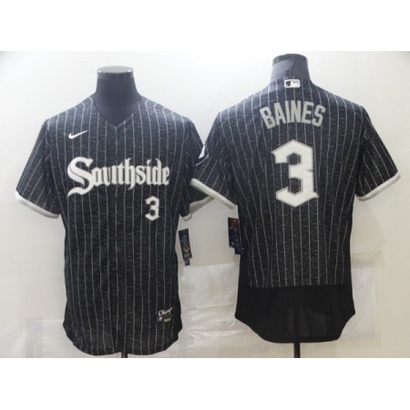 Men's Chicago White Sox #3 Harold Baines 2021 Black City Connect Flex Base Stitched Jersey