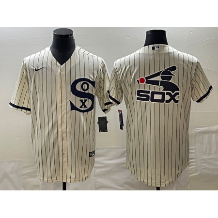 Men's Chicago White Sox Cream Team Big Logo Cool Base Stitched Jersey