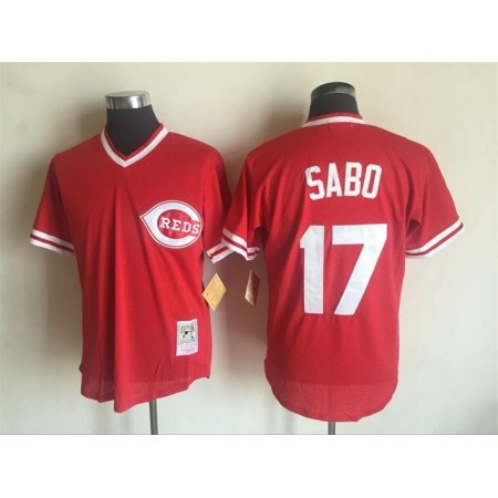 Men's Cincinnati Reds #17 Chris Sabo Mitchell And Ness Red 1990 Throwback Stitched MLB Jersey