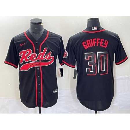 Men's Cincinnati Reds #30 Ken Griffey Jr. Black Cool Base Stitched Baseball Jersey