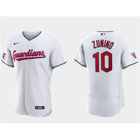 Men's Cleveland Guardians #10 Mike ZuNino White Flex Base Stitched Jersey