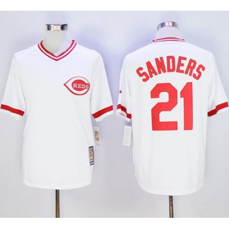 Mitchell And Ness Reds #21 Reggie Sanders White Throwback Stitched MLB Jersey