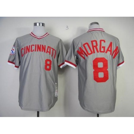 Mitchell And Ness Reds #8 Joe Morgan Grey Throwback Stitched MLB Jersey