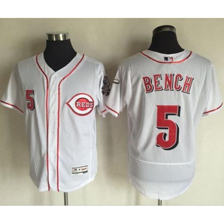 Reds #5 Johnny Bench White Flexbase Authentic Collection Stitched MLB Jersey