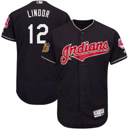 Men's Cleveland indians #12 Francisco Lindor Majestic Navy 2017 Spring Training Authentic Flex Base Player Stitched MLB Jersey