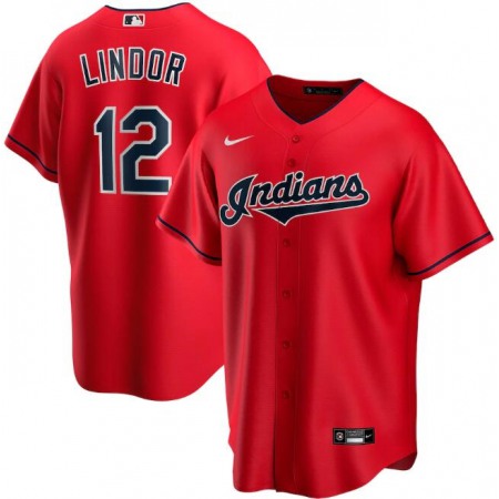 Men's Cleveland indians #12 Francisco Lindor Red Cool Base Stitched Jersey