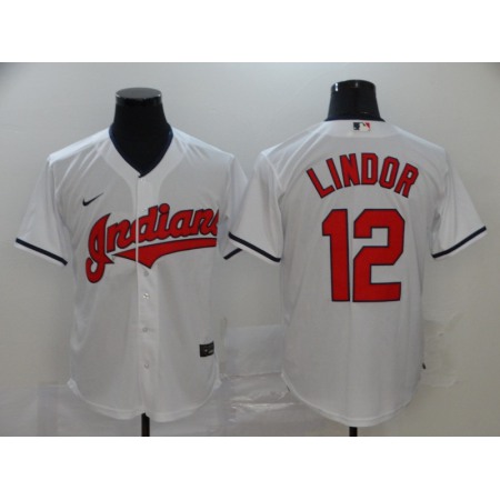 Men's Cleveland indians #12 Francisco Lindor White Cool Base Stitched MLB Jersey