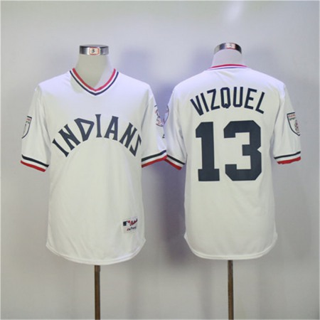 Men's Cleveland indians #13 Omar Vizquel White Pullover Cool Base Stitched MLB Jersey