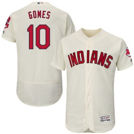 indians #10 Yan Gomes Cream Flexbase Authentic Collection Stitched MLB Jersey