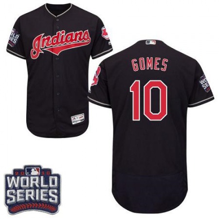 indians #10 Yan Gomes Navy Blue Flexbase Authentic Collection 2016 World Series Bound Stitched MLB Jersey