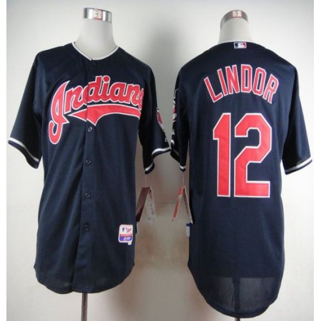 indians #12 Francisco Lindor Navy Blue Cool Base Stitched MLB Jersey