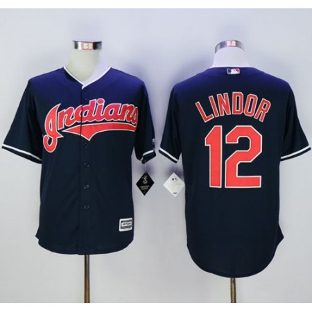 indians #12 Francisco Lindor Navy Blue New Cool Base Stitched MLB Jersey