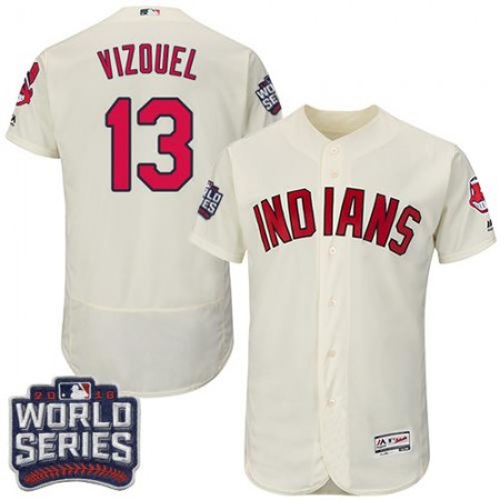 indians #13 Omar Vizquel Cream Flexbase Authentic Collection 2016 World Series Bound Stitched MLB Jersey