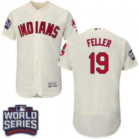 indians #19 Bob Feller Cream Flexbase Authentic Collection 2016 World Series Bound Stitched MLB Jersey