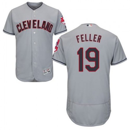 indians #19 Bob Feller Grey Flexbase Authentic Collection Stitched MLB Jersey