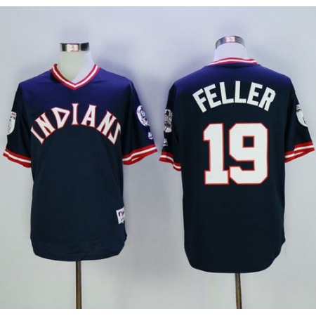 indians #19 Bob Feller Navy Blue 1976 Turn Back The Clock Stitched MLB Jersey