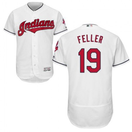 indians #19 Bob Feller White Flexbase Authentic Collection Stitched MLB Jersey