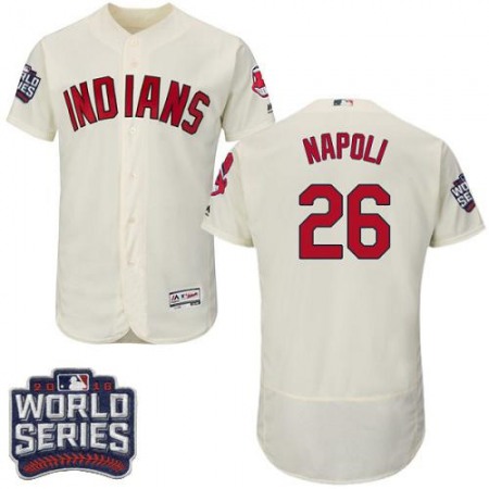 indians #26 Mike Napoli Cream Flexbase Authentic Collection 2016 World Series Bound Stitched MLB Jersey