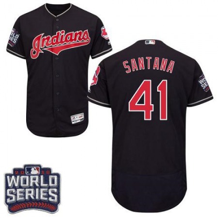 indians #41 Carlos Santana Navy Blue Flexbase Authentic Collection 2016 World Series Bound Stitched MLB Jersey