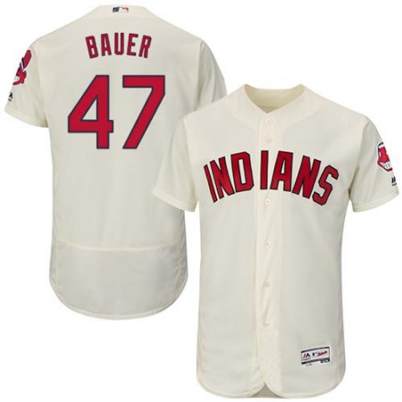 indians #47 Trevor Bauer Cream Flexbase Authentic Collection Stitched MLB Jersey