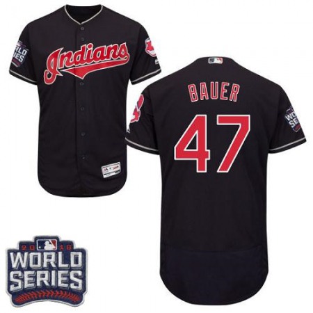 indians #47 Trevor Bauer Navy Blue Flexbase Authentic Collection 2016 World Series Bound Stitched MLB Jersey