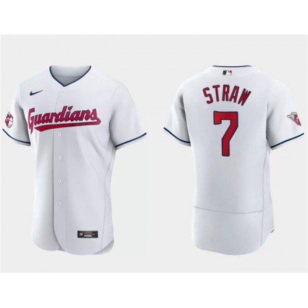 Men's Cleveland Guardians #7 Myles Straw White Flex Base Stitched Jersey