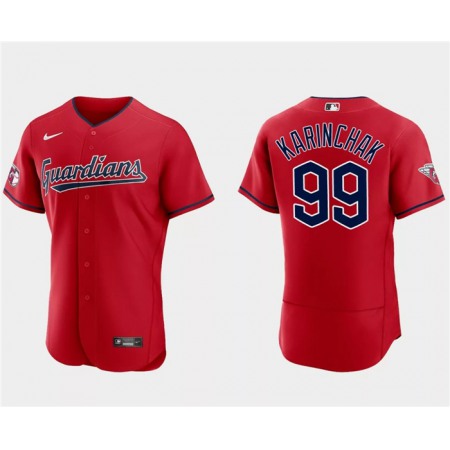 Men's Cleveland Guardians #99 James Karinchak Red Flex Base Stitched Jersey