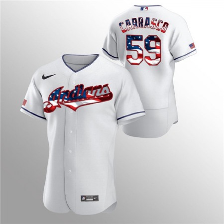 Men's Cleveland indians #59 Carlos Carrasco White 2020 Stars & Stripes Flex Base Stitched Jersey