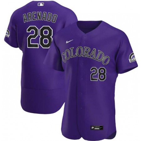 Men's Colorado Rockies #28 Nolan Arenado Purple Flex Base Stitched Jersey