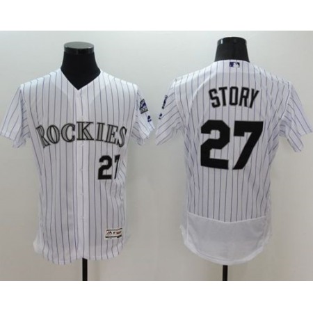 Rockies #27 Trevor Story White Strip Flexbase Authentic Collection Stitched MLB Jersey