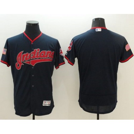 indians Blank Navy Blue Fashion Stars & Stripes Flexbase Authentic Stitched MLB Jersey