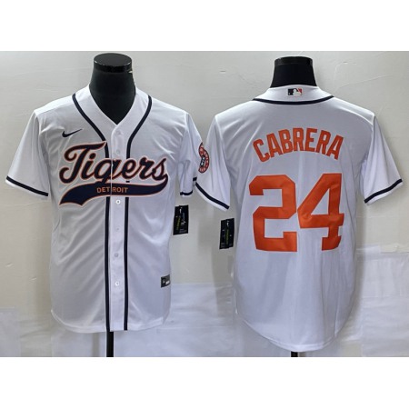 Men's Detroit Tigers #24 Miguel Cabrera White Cool Base Stitched Baseball Jersey