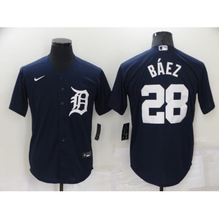 Men's Detroit Tigers #28 Javier Baez Navy Cool Base Stitched Jersey