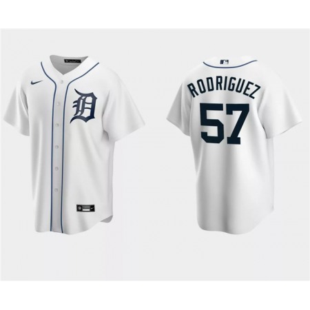 Men's Detroit Tigers #57 Eduardo Rodriguez White Cool Base Stitched Jersey