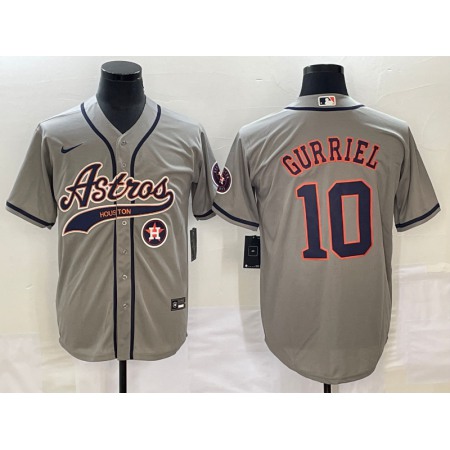 Men's Houston Astros #10 GrayYuli Gurriel Gray With Patch Cool Base Stitched Baseball Jersey