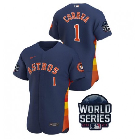 Men's Houston Astros #1 Carlos Correa 2021 Navy World Series Flex Base Stitched Baseball Jersey