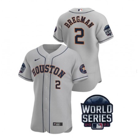 Men's Houston Astros #2 Alex Bregman 2021 Grey World Series Flex Base Stitched Baseball Jersey