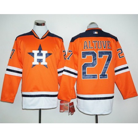 Astros #27 Jose Altuve Orange Long Sleeve Stitched MLB Jersey