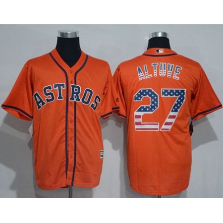 Astros #27 Jose Altuve Orange USA Flag Fashion Stitched MLB Jersey