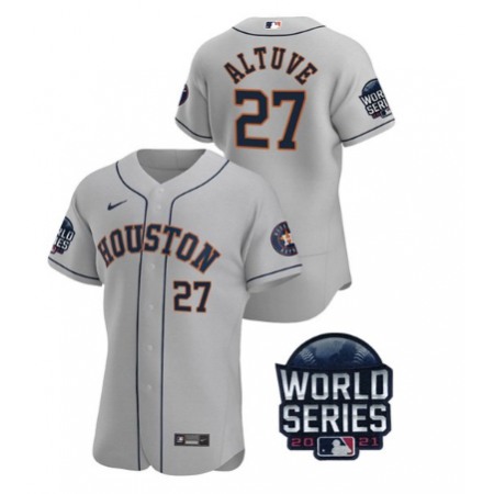 Men's Houston Astros #27 Jose Altuve 2021 Grey World Series Flex Base Stitched Baseball Jersey