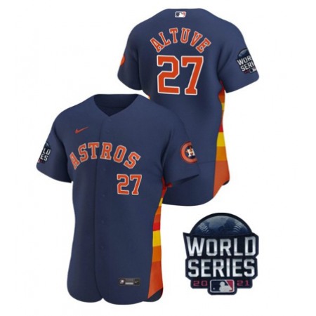 Men's Houston Astros #27 Jose Altuve 2021 Navy World Series Flex Base Stitched Baseball Jersey