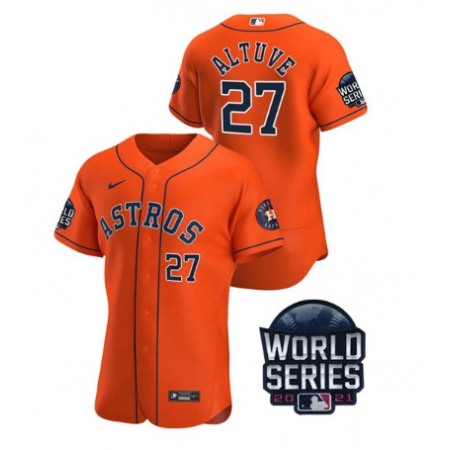 Men's Houston Astros #27 Jose Altuve 2021 Orange World Series Flex Base Stitched Baseball Jersey