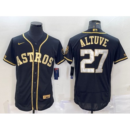 Men's Houston Astros #27 Jose Altuve Black Gold Flex Base Stitched Jersey