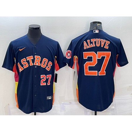 Men's Houston Astros #27 Jose Altuve Navy With Patch Cool Base Stitched Jersey