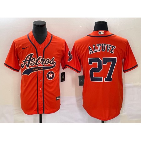 Men's Houston Astros #27 Jose Altuve Orange With Patch Cool Base Stitched Baseball Jersey