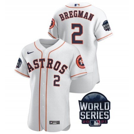 Men's Houston Astros #2 Alex Bregman 2021 White World Series Flex Base Stitched Baseball Jersey