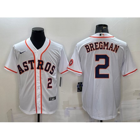 Men's Houston Astros #2 Alex Bregman White With Patch Cool Base Stitched Jersey